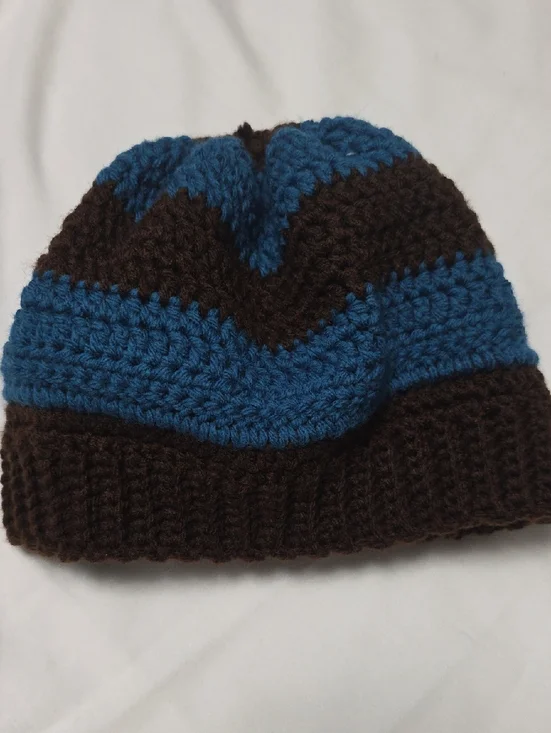 Men's Blue & Brown Knit Beanie Hat - Picture 2 of 3